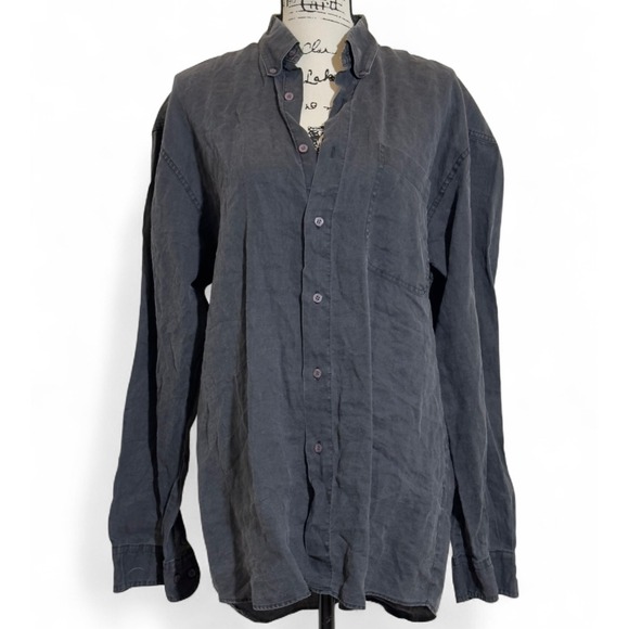 McNeal Linen Button Down Shirt Long‎ Sleeve Relaxed Fit Gray Mens Size M - Picture 1 of 8